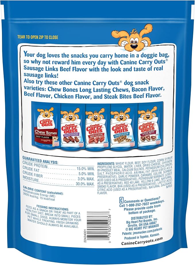 Canine Carry Outs Dog Treats, Sausage Links, 22.5 Ounce (Pack of 6), Made with Real Beef