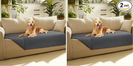 Luciphia 100% Waterproof Couch Cover Blanket for Dogs Anti-Slip Pet Couch Protector Sofa Mat Puppy Cat with Non-Slip Bottom, Grey, 30x70 Inch (Pack of 2)