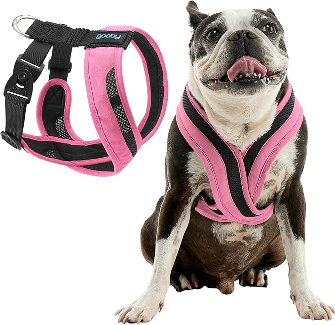 Gooby Comfort X One Dog Harness - Head-in Dog Harness for Small & Medium Sized Dogs - Escape-Free & Choke Free - Breathable Mesh, Shock Absorbing, Easy Snap & Swivel Buckles - Flamingo Pink, Small