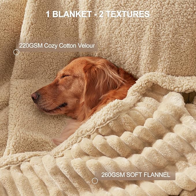 AIPERRO Waterproof Dog Blanket for Medium Dogs, Washable Soft Puppy Cat Blanket Flannel Cotton Velour for Sofa Couch Protector, Comfort & Security Reversible Bed Protection for Pet, 30"X40", Khaki