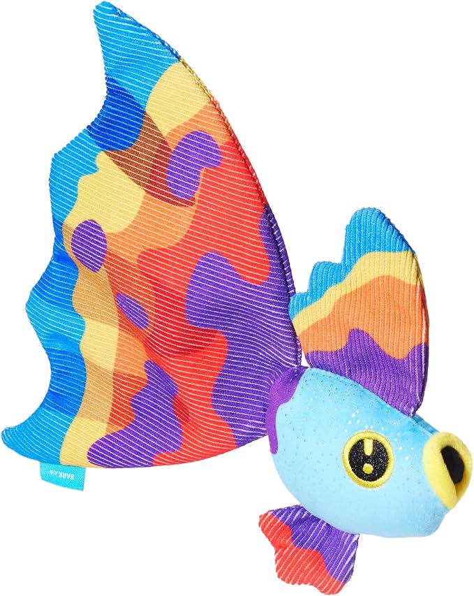 Barkbox Betta Betty Dog Toy | Plush Betta Fish with Whip-N-Flip Fins, Squeaker & Crinkle | Thrash & Squeak Toy for Extra Small to Medium Dogs