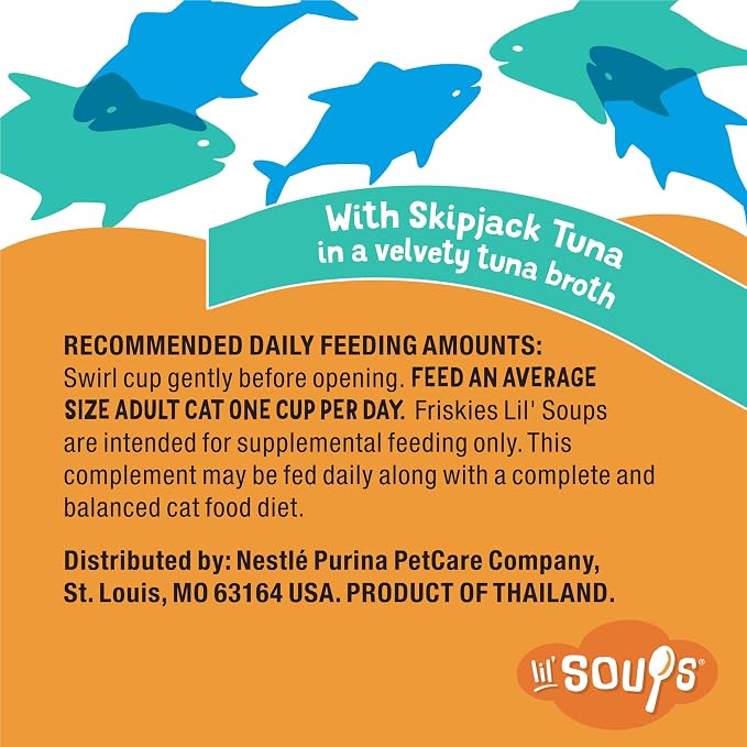 Friskies Purina Grain Free Senior Lickable Cat Food Toppers Lil’ Soups with Skipjack Tuna in a Velvety Tuna Broth - 1.2 oz. Cup,(Pack of 16)