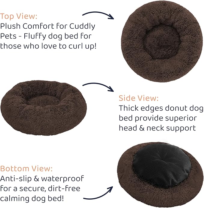 Donut Dog Bed - Premium Comfort for Anxiety Relief - Fluffy & Calming Design with Ultra-Plush Support | Cozy Round Dog Bed with Super Soft Circle Style (Coffee, Small)