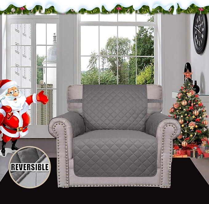 Easy-Going Chair Sofa Slipcover Reversible Sofa Cover Water Resistant Couch Cover Furniture Protector Cover with Elastic Straps for Pets Kids Children Dog Cat (Chair, Gray/Light Gray)
