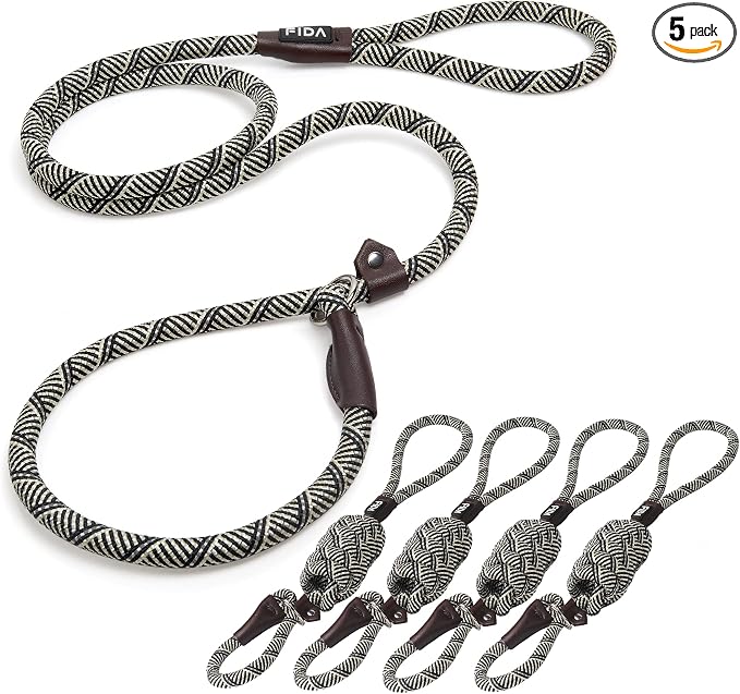 Fida Durable Slip Lead Dog Leash Bulk Pack of 5, Heavy Duty 1/2" x 6 FT Comfortable Strong Rope Slip Lead for Large, Medium & Small Dogs No Pulling Pet Training Leash with Highly Reflective (Grey)
