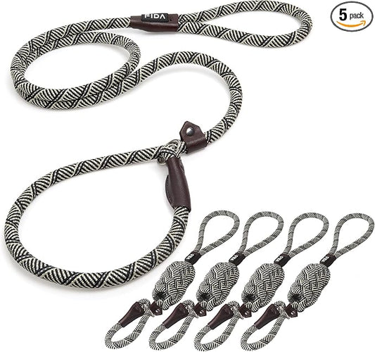 Fida Durable Slip Lead Dog Leash Bulk Pack of 5, Heavy Duty 1/2" x 6 FT Comfortable Strong Rope Slip Lead for Large, Medium & Small Dogs No Pulling Pet Training Leash with Highly Reflective (Grey)