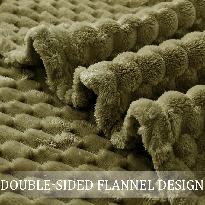 Exclusivo Mezcla Fleece King Blanket for Bed, Extra Large Fuzzy Olive Green Bed Blankets, Soft Cozy Plush Sofa Throws for All Seasons, 90x104 Inches