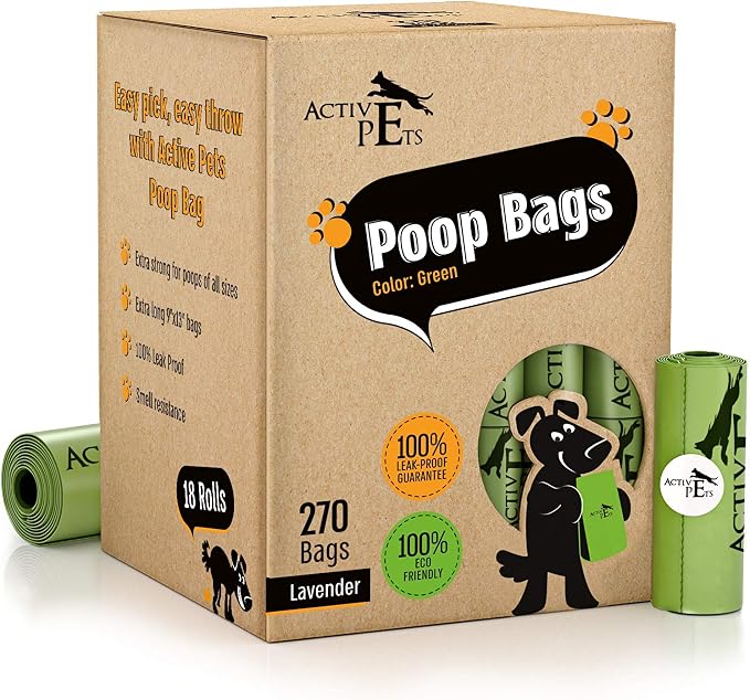 Active Pets Dog Poop Bag, Extra Thick Dog Waste Bags, Leak-Proof, Easy-Tear, Strong Doggy, Lavender-Scented Waste Bags Eco-Friendly Doggie Bags