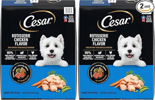 Cesar Small Breed Dry Dog Food for Small Dogs,Rotisserie Chicken Flavor and Spring Vegetables Garnish,12 lb Bag,(Pack of 2)