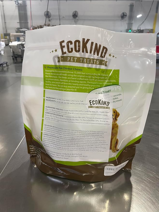 EcoKind Yak Cheese Himalayan Dog Chews, Yak Chews for Large Dogs, Long Lasting Bone for Aggressive Chewers, Only 3 Ingredients, Natural High Protein Dog Treats, No Additives, Large - 8+ Chews (2 lbs)