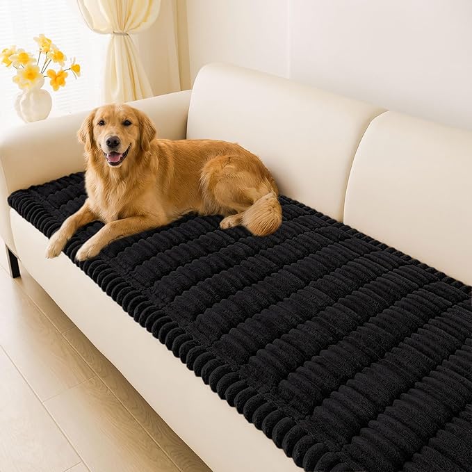 hyha Couch Cover for Dogs Washable, Non Slip Thick Flannel Sofa Protector, Pet Friendly Plush Furniture Cover for Sectional Sofa & Loveseat (Black, 43" x 63")