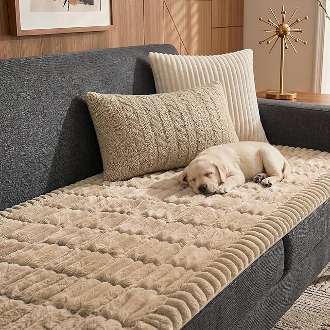 Fixwal Waterproof Dog Couch Cover, Washable Non-Slip Pet Couch Covers for Sofa, Leak-Proof Sofa Protector for Dogs, Pet Friendly Thick Soft Fuzzy Furniture Cover (Coffee, 27.6" x 70.9")