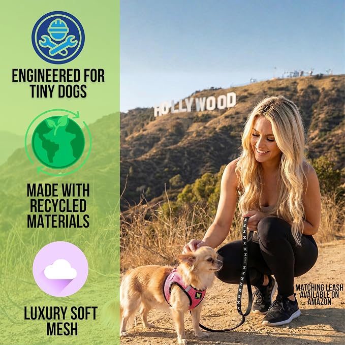 EcoBark XS Dog Harness - Luxury Soft Step in Extra Small Toy Breed Dog Harnesses - Reflective Body Halter Vest (Bubblegum Pink, XS)