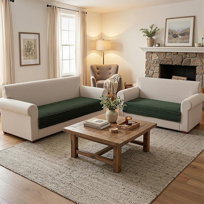 MYSKY HOME 100% Waterproof Couch Cover for Sectional Sofa, Couch Covers for Dogs Washable, Non Slip 2 PCS Sofa Slipcover, L Shape Sofa Cover Protector Blanket for Pet, Moss Green, 35"x70.9"+35"x70.9"