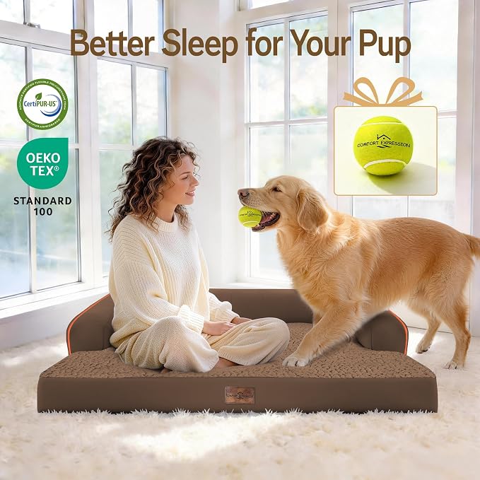 Comfort Expression Dog Bed Large Size Dog - XL Washable Orthopedic Pet Bed Waterproof Pet Couch Memory Foam Sofa Bolster with Removable Cover - 42 x 30