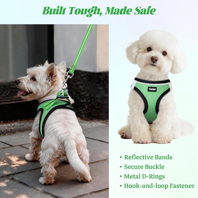 YIMEIS Dog Harness and Leash Set, No Pull Soft Mesh Pet Harness, Reflective Adjustable Puppy Vest for Small Medium Large Dogs, Cats (Grass Green, Medium (Pack of 1)