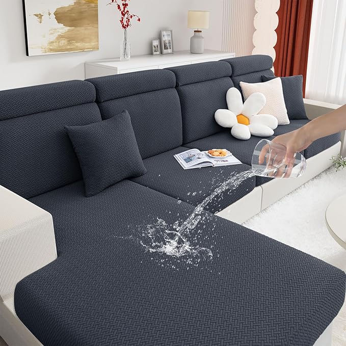 hyha Waterproof Couch Cushion Covers, Wear Resistant Couch Cover, Anti Slip Sofa Slipcovers Washable, Soft Thick Jacquard Furniture Protector for Pets Dog (1 Piece for Backrest M, Dark Grey)