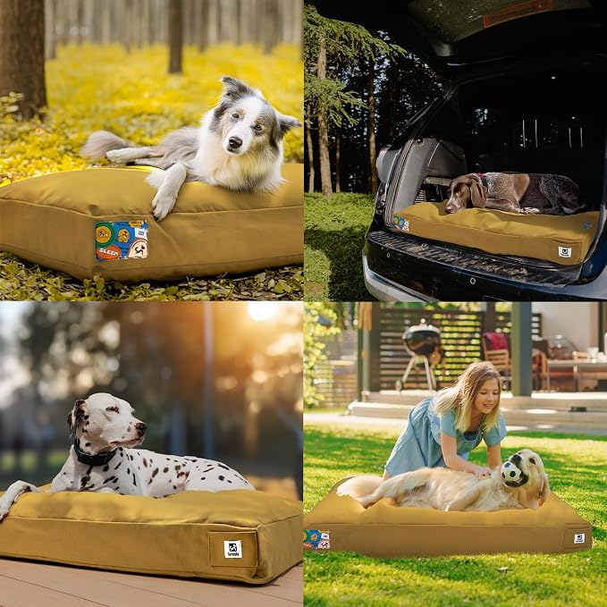 Sytopia 36 Inch Canvas Outdoor Dog Bed for Large Dogs, Durable Dog Bed with Waterproof Machine Washable Removable Cover, Indoor Patio Pet Pad for Crate, Yellow
