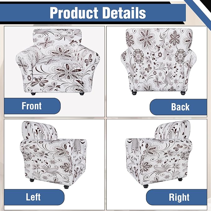 Stretch Couch Covers, Floral Printed Sofa Covers,2 Piece Armchair Slipcover with Separate Sect Cover,Washable Sofa Slipcover, Pet Friendly Furniture Protector Fit for Home (Armchair,White Texture)