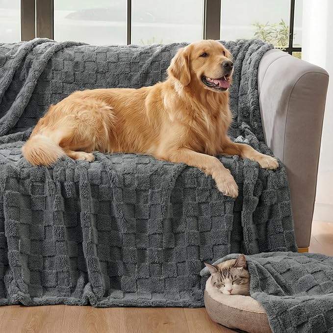 David's Home Large Dog Blankets Washable Pet Bed Cover Twin Size, Soft Fluffy Fuzzy Cat Puppy Blanket with Premium 300GSM Fleece for Pet Kitten Doggy, Dark Grey, 66 * 90"