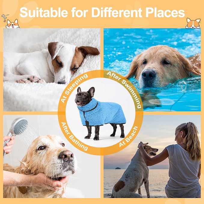 Bienbee Dog Bathrobe, Quick Drying Super Absorbent Pet Robes for Small Medium Large Dogs, Drying Coat for After Bath & Swim, Warm & Cozy Dogs Towels, Dog Puppy Bath Supplies,Light Blue M