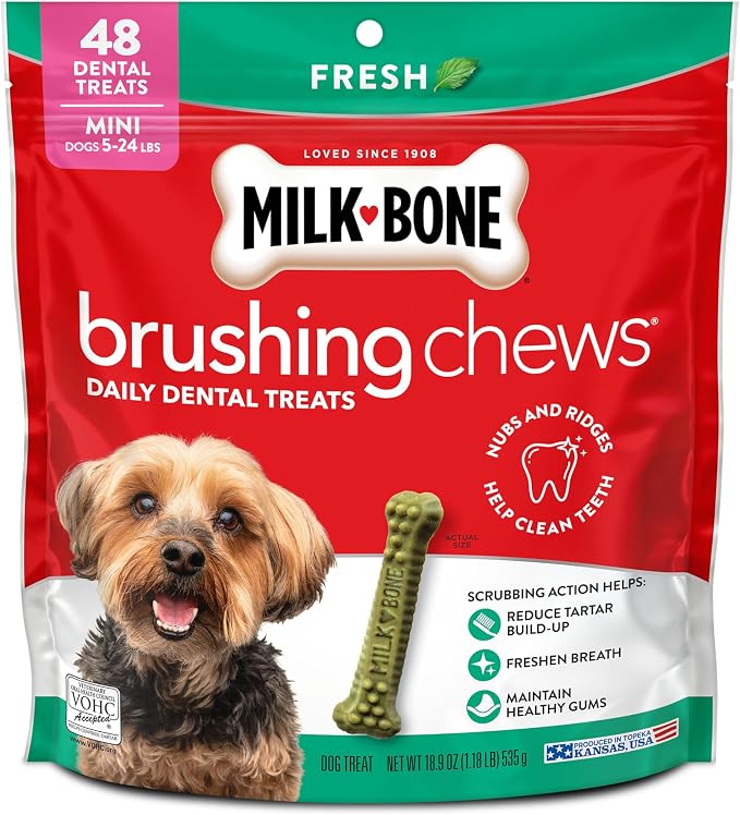 Milk-Bone Brushing Chews Original Chicken Flavor Daily Dental Dog Treats, Mini, 18.9 Oz. Bag