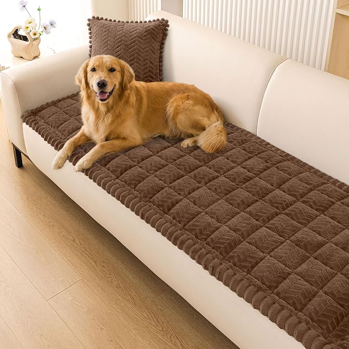 Smiry Couch Cover for Dogs, Non Slip Fuzzy Pet Sofa Covers Washable for 3 Cushion Couch, Soft Thick Furniture Protector for Cats Dogs, Against Fur, Dirt, Scratch Resistant (Brown, 35.4"x82.7")