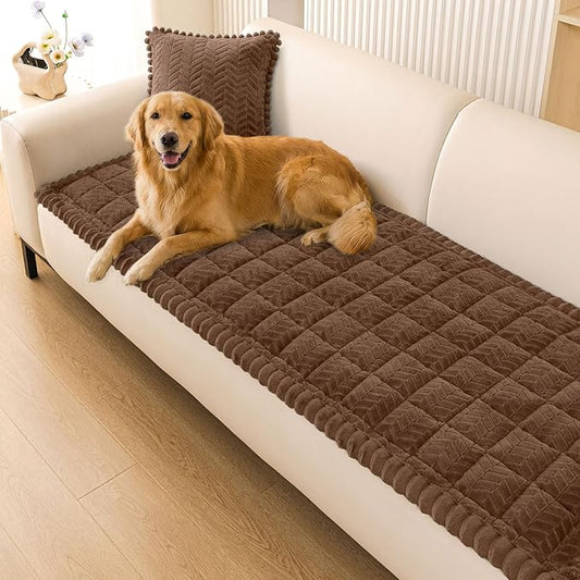 Smiry Couch Cover for Dogs, Non Slip Fuzzy Pet Sofa Covers Washable for 3 Cushion Couch, Soft Thick Furniture Protector for Cats Dogs, Against Fur, Dirt, Scratch Resistant (Brown, 35.4"x95")