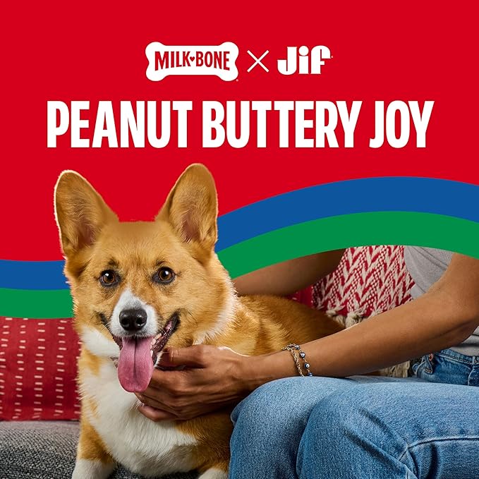 Milk-Bone Peanut Buttery Dipped Dog Biscuits with Jif Peanut Butter, 32 Oz. Bags (Pack of 4)