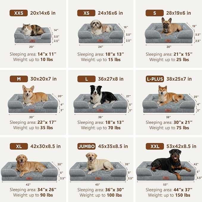Comfort Expression Orthopedic Dog Bed for Large Dogs 36x27 Inch, Waterproof Supportive Egg Crate Foam Large Pet Bed with Removable Bolsters, Dog Couch with Washable Cover & Non-Slip Bottom, Grey