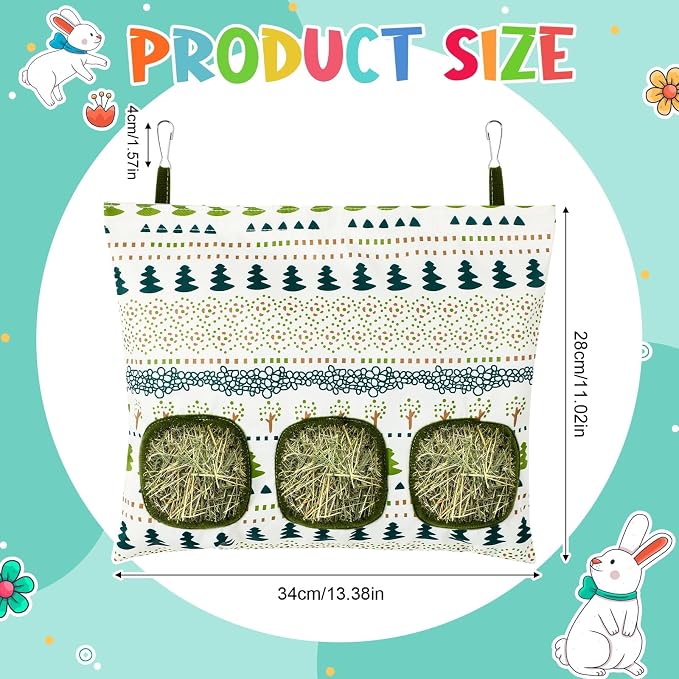 UPINS 2 Hay Bag for Rabbits 3-Hole Guinea Pig Hay Bags Hanging Hay Feeder, Hay Feeder for Rabbits Small Pets Chinchillas Hamstersand Animals