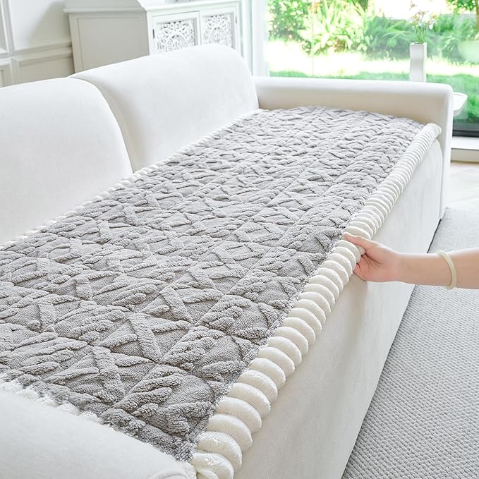 Fuzzy Couch Covers for Dogs, Non Slip Thick Dog Couch Cover Protector, Plush Pet Couch Covers for Sofa Washable, Soft Sofa Cushion Slipcovers Pet Friendly(1PC, Light Grey, 27.6”x82.7”)