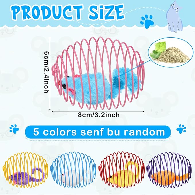 Jecery 5 Pcs Cat Spring Balls Toys Stretchable Rolling Balls Colorful Playful Coils Interactive Action Toy Caged Rats for Kitten Pet Supplies (Catnip Rats,Multicolor)