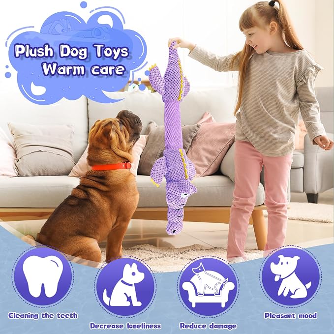 WOWBALA Interactive Tug of War Dog Toys for Small to Large Breeds-Squeaky Plush Puppy Toys with Crinkle Paper, Stuffed Chew Dog Toys to Keep Them Busy, Training Reward Gift (Purple)