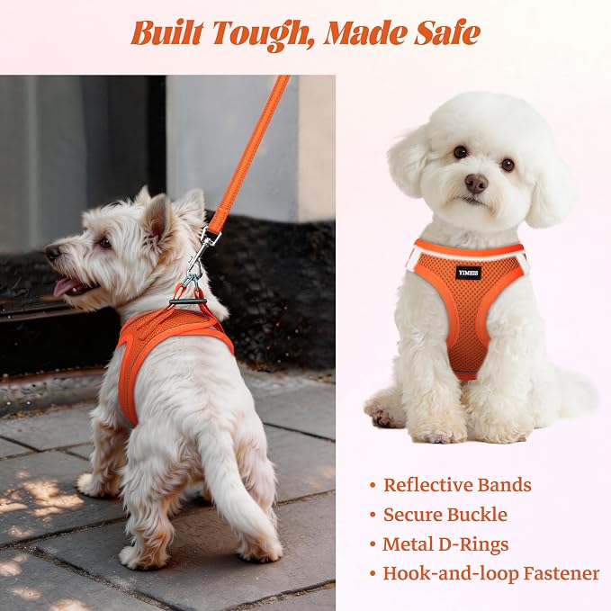 YIMEIS Dog Harness and Leash Set, No Pull Soft Mesh Pet Harness, Reflective Adjustable Puppy Vest for Small Medium Large Dogs, Cats (Orange01, X-Small (Pack of 1)