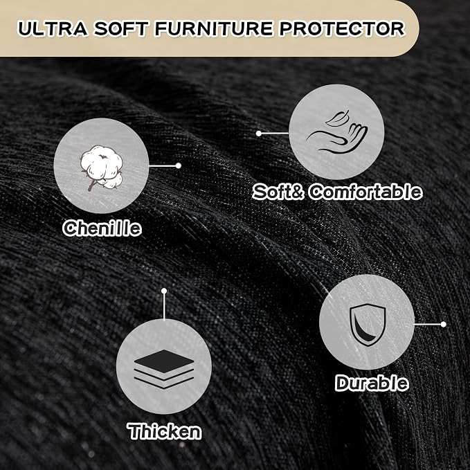 MYSKY HOME Couch Cover for Sectional Sofa, 2 Pieces Chenille Couch Covers for L Shape Sofa Cover, Furniture Protector for Pets, Kids, Sofa Slipcover for 2-3 Cushion Couch (71"x102"+71"x118", Black)