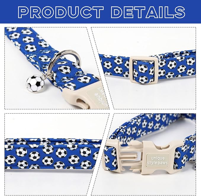 Unique style paws Dog Collar Plastic Buckle with Pendant Puppy Collar for Spring Summer Blue Football for Small Medium Large Boys Girls Dogs