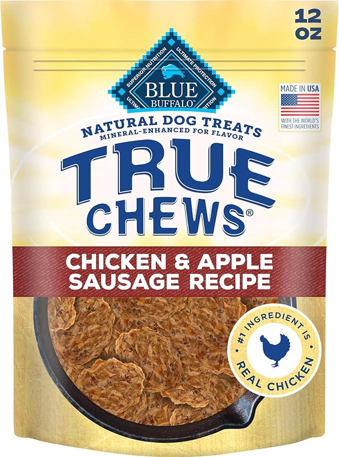 Blue Buffalo True Chews Chicken & Apple Sausage Natural Dog Treats, Real Meat Dog Snacks, Healthy Reward or Training Treat, Made in the USA with Real Chicken & Natural Ingredients, 12 oz.