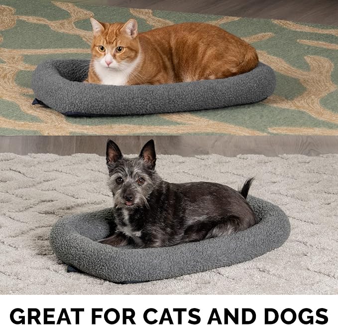 Furhaven Dog Bed for Extra Small Dogs & Indoor Cats, 100% Washable, Sized to Fit Crates - Sherpa Fleece Bolster Crate Pad - Gray, Extra Small (Pack of 2)
