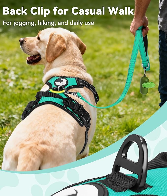 Joytale No Pull Dog Harness for Extra Large Dogs, Reflective Pet Vest with Front Clip, Adjustable Soft Padded Harnesses with Easy Control Handle for Training and Walking, Teal, XL