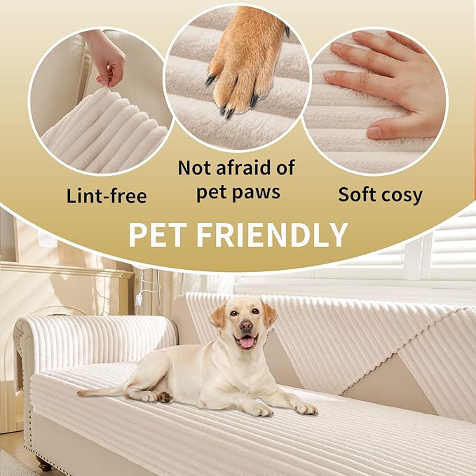 HAOMAIJIA Waterproof Couch Cover for Dogs Washable,Faux Fur Pet Couch Covers for Sofa,Soft Dog Bed Cover Non-Slip Couch Covers for 3 Cushion Couch Sofa Pet Friendly (Off White, 35" x 47" 1 Pack)