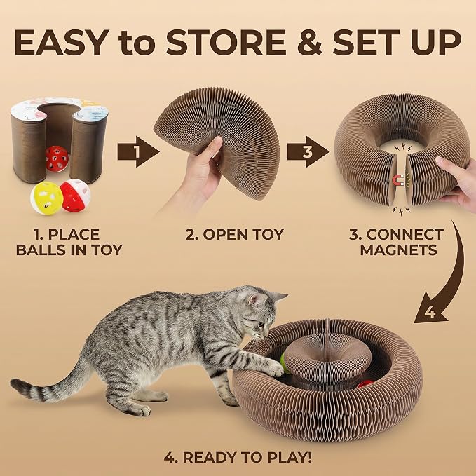Magic Organ Cat Scratcher Board with 2 Bell Ball, Cat Ball Adventure The Ultimate Interactive Mental Physical Exercise for Indoor Cats Toy
