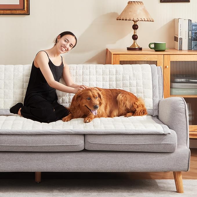 Couch Cover for Dogs Washable,Anti-Slip Back Cat Mat Pet Pad Blanket for Furniture Protector,Fuzzy Pet Sofa Cover for 3 Cushion Couch Sofa Pets Friendly (Ivory, 1pc/27.6"x59"/Seat Cover)