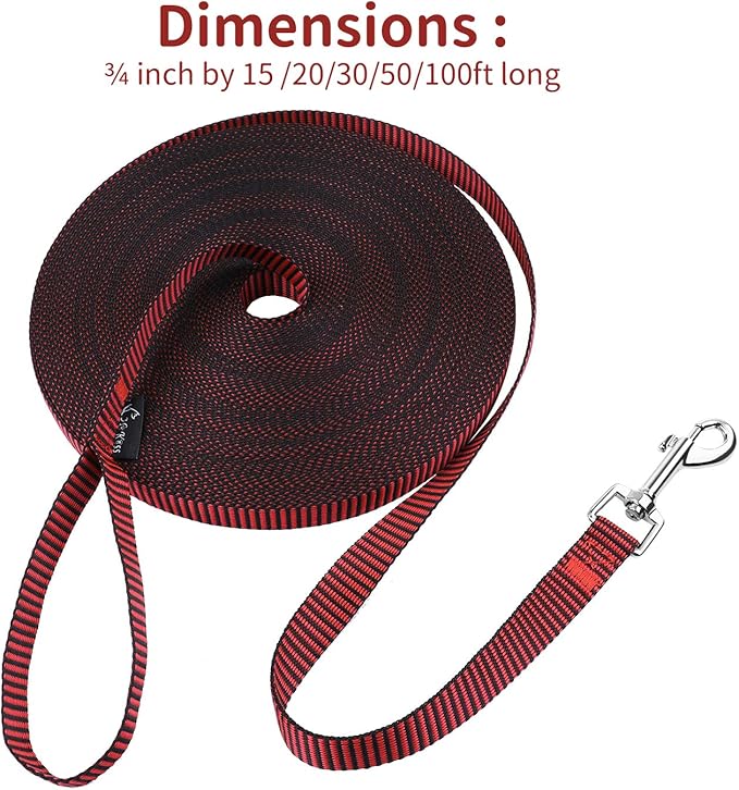 Hi Kiss Dog/Puppy Obedience Recall Training Agility Lead - 15ft 20ft 30ft 50ft 100ft Training Leash - Great for Training, Play, Camping, or Backyard(15ft,Black_red)
