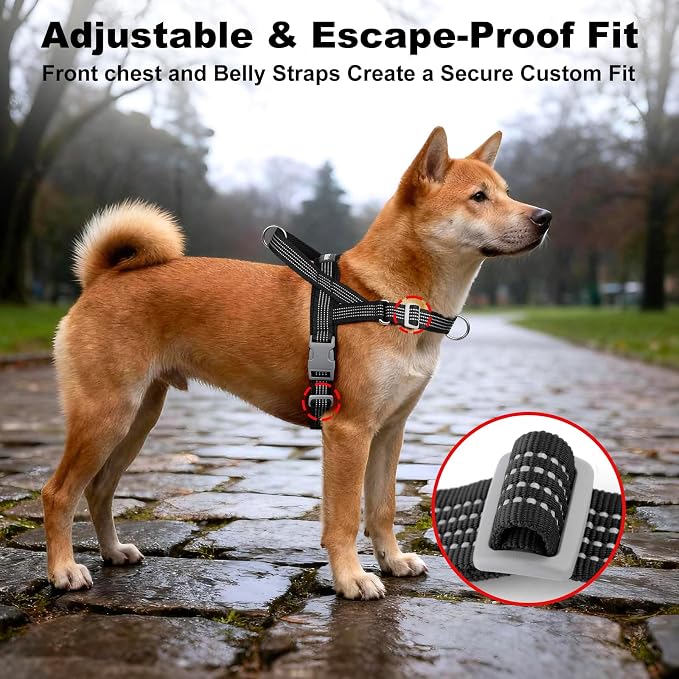 No Pull Dog Harness with Handle, Adjustable Soft Mesh Padded Reflective Walking Harness with Front Clip for Small Medium Large Dogs – Quick Fit No Escape for Training and Hiking (Black, L)