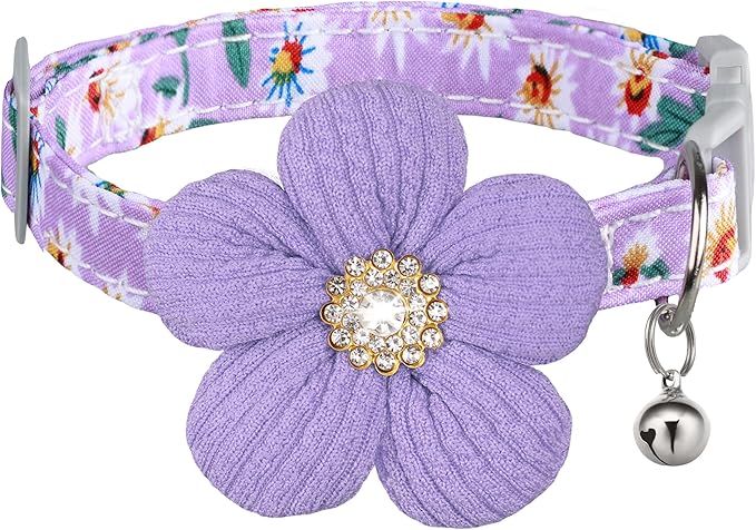 Small Dog Collar with Flower, Spring Dog Collar for Girl Dog Collars for Small Dogs Cute Dog Collar with Bell, Adjustable Length