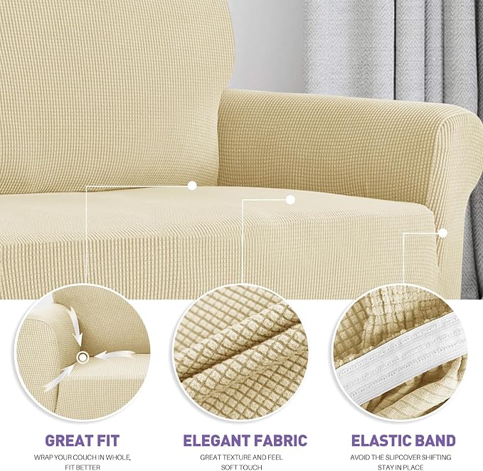 ZNSAYOTX Super Stretch Chair Slipcover Universal Sofa Chair Covers for Living Room Dogs Pet Furniture Protector Spandex Armchair Slipcovers with Anti Slip Foam Sticks (Beige, Chair)