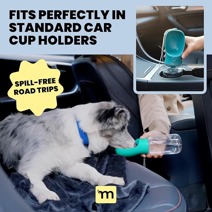 MalsiPree Dog Water Bottle Dispenser for Walks - 12 oz Navy Blue - Leak-Proof Lock & One-Hand Operation - Water Dispenser Pet Travel Bottle, for Travel, Trail Hiking, Park Visit, Camping & Beach Days