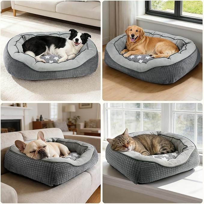 Dog Beds for Small Medium Large Dogs & Cats. Washable Pet Bed, Orthopedic Dog Sofa Bed, Soft Calming Sleeping Warming Puppy Bed (Star-Grey, Large-(30’’x 24’’x 9’’))