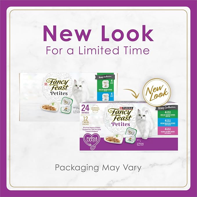Purina Fancy Feast Gourmet Wet Cat Food Variety Pack, Petites Gravy Collection, break-apart tubs, 24 servings - (Pack of 12) 2.8 oz. Tubs